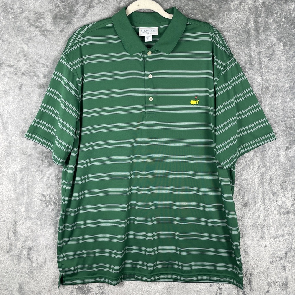 Masters Performance Polo Shirt Men's XL Green Striped Short Sleeve Golf Preppy